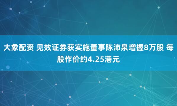 大象配资 见效证券获实施董事陈沛泉增握8万股 每股作价约4.25港元