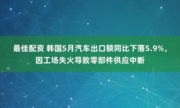 最佳配资 韩国5月汽车出口额同比下落5.9%,因工场失火导致零部件供应中断